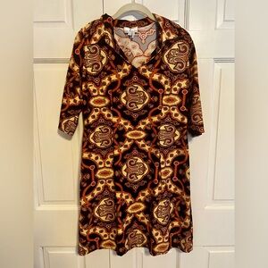 Jude Connally Bell Sleeve Knit Mini Dress Retro Paisley Print M